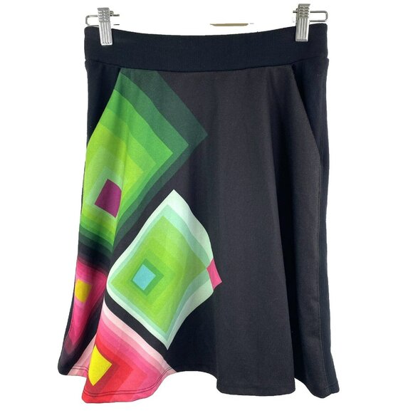 Desigual Skirts Womens Size Small Black Multi-Color Pull On A-Line Pockets - Picture 1 of 4